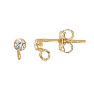 1 Pair Bag of 2 mm 14k Gold Filled CZ Earring Posts With Open Ring (GF4001615)