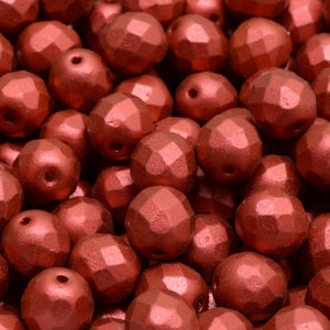 16 Pcs 8mm Firepolished Round Czech Glass Beads -Matte Red/Pecan(CH6208107)