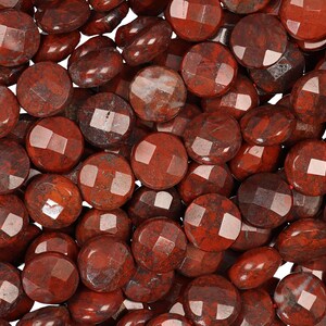 Cuentas de moneda de jaspe amapola: hilo de piedras preciosas facetadas de 12 mm (15,5 pulgadas) imagen 5