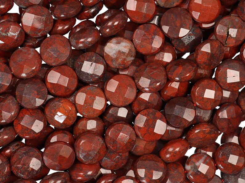 Cuentas de moneda de jaspe amapola: hilo de piedras preciosas facetadas de 12 mm (15,5 pulgadas) imagen 5