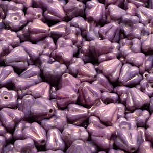 33 Pcs 4x6mm Bell Flower Pressed Czech Glass Beads -Metallic Purple(CH7100101)