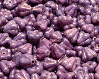 33 Pcs 4x6mm Bell Flower Pressed Czech Glass Beads -Metallic Purple(CH7100101)