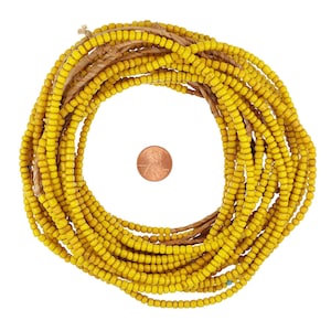 27 Inch Strand of 4-4.5mm African Maasai Glass Seed Beads - Vintage Yellow (GAF100168)