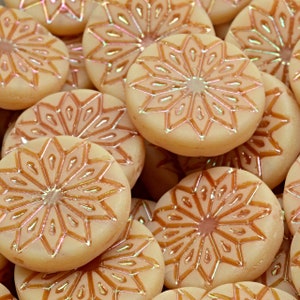 7 Pcs 18mm Origami Flower Pressed Czech Glass Beads - Cream Frost(CH7108105)