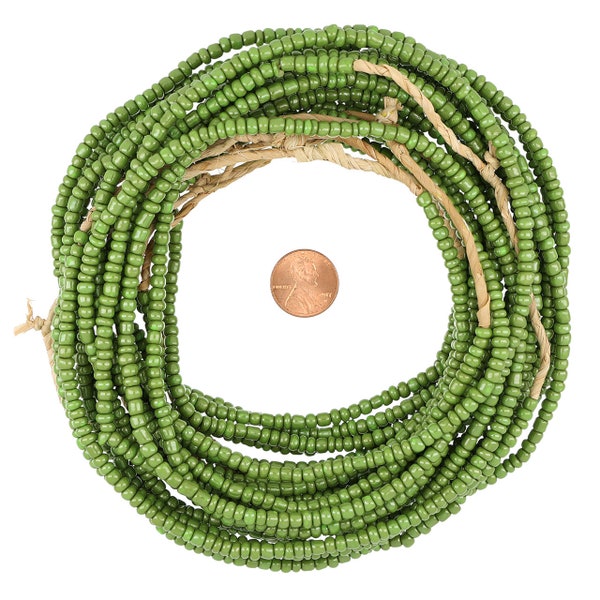 26 Inch Strand of 4-4.5mm African Maasai Glass Seed Beads - Apple Green (GAF100166)