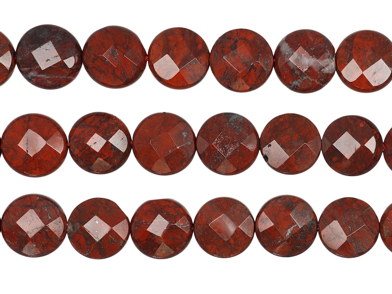 Cuentas de moneda de jaspe amapola: hilo de piedras preciosas facetadas de 12 mm (15,5 pulgadas) imagen 4