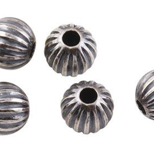 2 Pcs 8 mm Sterling Silver Ox Corrugated Round Beads (SS530111)