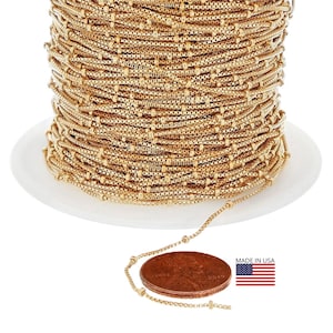 0.85 mm 14K Gold Filled Box Bulk Chain With Bead (GF1079) Priced Per Foot