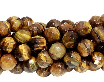 15 IN Strand 10 mm Tiger Eye Round Faceted Gemstone Beads (TGERNF0010)