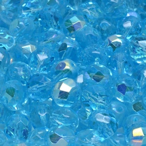 16 Pcs 8mm Firepolished Round Czech Glass Beads - Clear Iridescent Aqua(CH6208127)