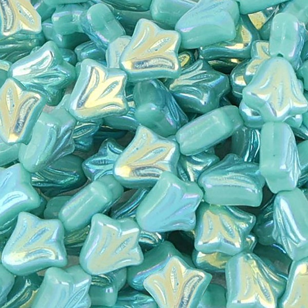 15 Pcs 9mm Lily FLower Pressed Czech Glass Beads -Teal(CH7106107)
