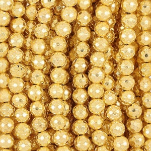 8 Inch Strand 5.9MM Gold Colored Textured Round Metal Bead(BMG520613)