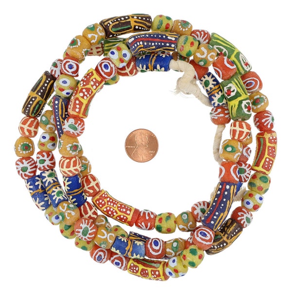 26 Inch Strand of 10-12 mm African Krobo Glass Beads - Medley (GAF100153)