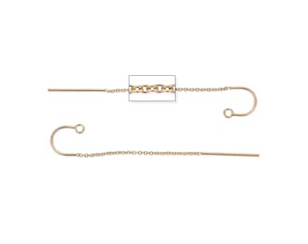 May include: A pair of gold earring findings with a chain and a hook. The chain is made of small, round links.