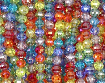 Round Faceted Glass Beads 8mm - Rainbow