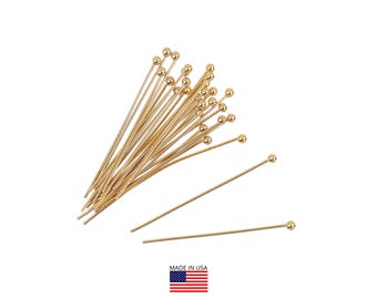 Pinos de cabeça esférica preenchidos com ouro 14k - calibre 24, 1 polegada, 10 peças (GF4003311)