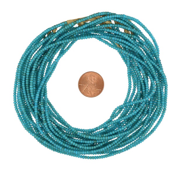 22 Inch Strand of 2.5 mm African White Heart Glass Rondelle Beads- Cyan Blue (GAF100187)