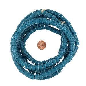 24 Inch Strand of 9.8 - 10.2 mm African Glass Krobo Trade Beads - Indigo Blue(GAF100233)