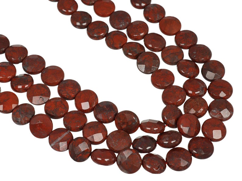 Cuentas de moneda de jaspe amapola: hilo de piedras preciosas facetadas de 12 mm (15,5 pulgadas) imagen 3