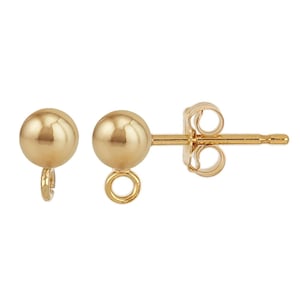 14k Gold Filled 4mm Ball Earring Posts W/Ring (GF4001602) Priced Per Pair