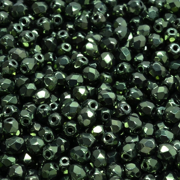 50 Pcs 4mm Firepolished Round Czech Glass Beads -Metallic Dark Olive(CH6204120)