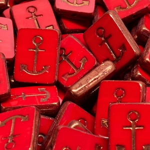 7 Pcs 15x12mm Table Cut Rectangle With Anchor Glass Czech Beads - Apple Red(CH4007110)