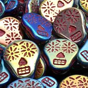 6 szt. 20 x 16 mm Cukrowa Czaszka Prasowane Czeskie Szklane Koraliki - Metaliczny Kosmiczny Niebieski (CH9002104)