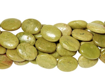 15 IN Strand 15x20 mm Green African Opal Oval Smooth Gemstone Beads (GFRAVL1520)