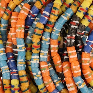 9 In Strand Of 7mm African Glass Krobo Beads- Colorful Medley(GAF100395)