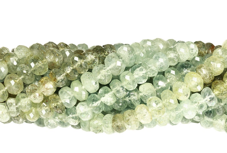 AQURLF0007 15 IN Strand 7 mm Moss Aquamarine Rondelle Faceted Gemstone Beads