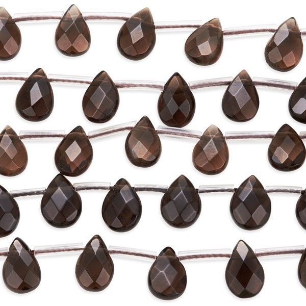 15 1/2 IN Strand 6x9 mm Smokey Quartz Faceted Teardrop Gemstone Beads (SMQFTF0609)