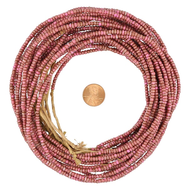 26 Inch Strand of 3-3.5mm African Maasai Glass Seed Beads - Pink Mauve Medley (GAF100177)