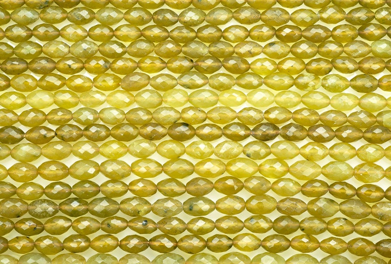 15 1/2 IN 6x9 mm Natural Korean Jade Faceted Rice Shaped Gemstone Beads KRJVTF0609 image 1