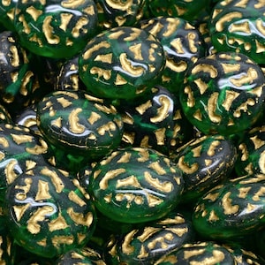 9 Pcs 14mm Lentil Pressed Czech Glass Beads -Clear Green With Gold(CH9001104)
