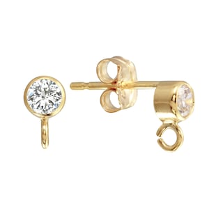 1 Pair 3 mm 14K Gold Filled CZ Earring Posts With Ring (GF4001617)