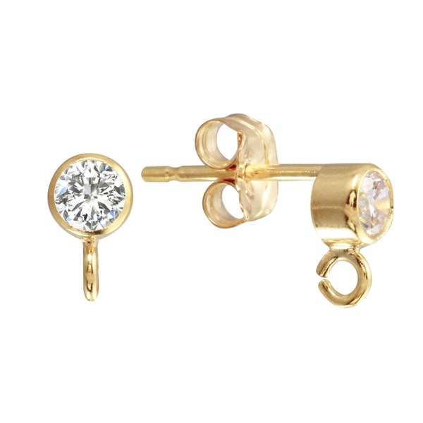 1 Pair 3 mm 14K Gold Filled CZ Earring Posts With Ring (GF4001617)