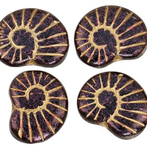 Cuentas de vidrio checas en forma de caracol, 17 x 13 mm, 8 unidades, moradas y doradas (CH7403126)
