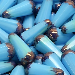 7 Pcs 20x9mm Firepolished Drop Czech Glass Beads -Sky Blue(CH6301108)