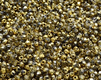 50 Pcs 2mm Firepolished Round Czech Glass Beads -Clear Golden Cream(CH6202110)