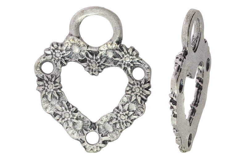 10 Pcs 22x27 mm Zinc Alloy Floral Heart Charms PUT6001011