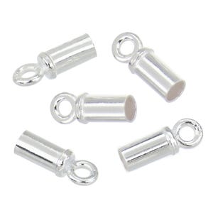 May include: Five silver-toned metal end caps with a loop at the top. The end caps are cylindrical and have a smooth, polished finish.