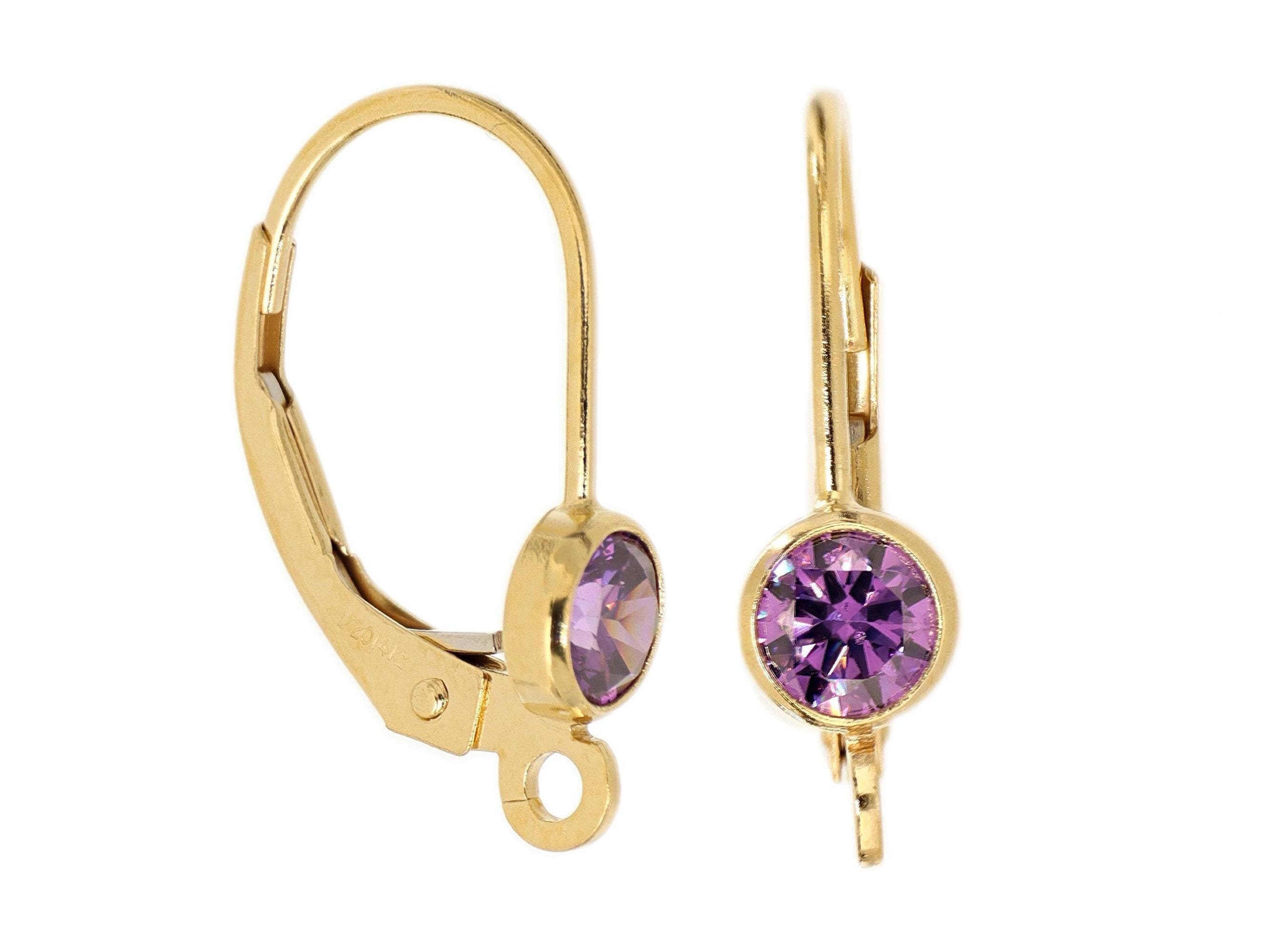 ピアス　No.4731 1 Pair Bag of 14K Gold Filled Leverbacks W/4 Mm Purple CZ
