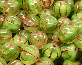 16 Pcs 8mm Melon Pressed Czech Glass Beads -Candy Apple And Copper(CH7301117)