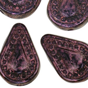 Filigree Teardrop Czech Glass Beads 14x10mm 8 Pcs - Metallic Purple (CH9011036)