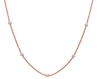 Collar de cadena de cuerda con cuentas, chapado en oro rosa y plata de ley (SSN100162)