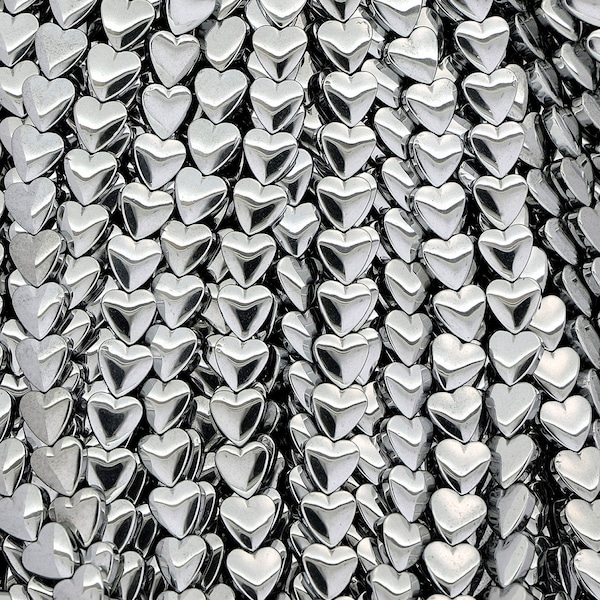 15 In Strand of 8 MM Hematite Heart Shaped Beads Silver Colored(HEM100101)