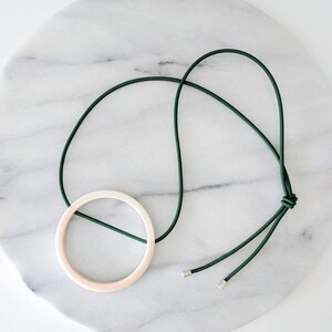 Blush pink and forest green porcelain geometric necklace ceramic necklace on comfortable elastic cord image 3