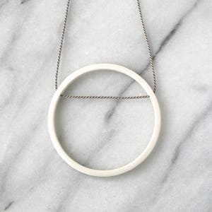 simple circle silk necklace / geometric jewellery / minimalist jewelry / porcelain or silk wedding anniversary gift