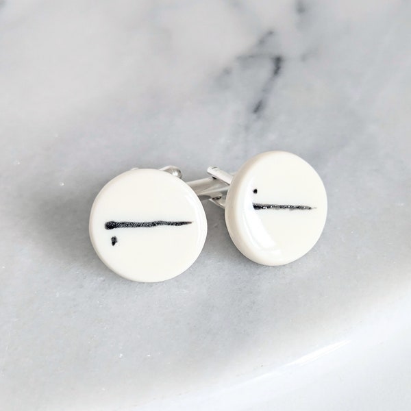 Boutons de manchette à rayures en porcelaine / boutons de manchette en céramique / cadeau fête des pères / boutons de manchette faits main / cadeau pour lui / cadeau du 18e anniversaire de mariage