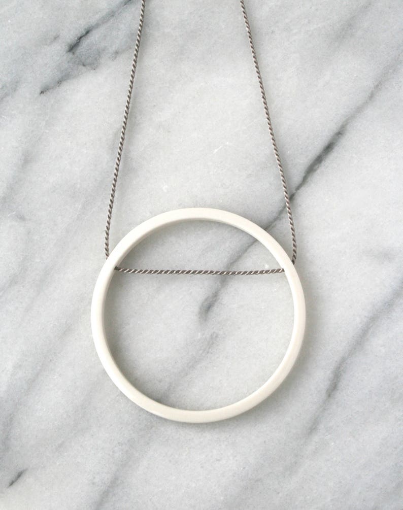 simple circle silk necklace / geometric jewellery / minimalist jewelry / porcelain or silk wedding anniversary gift image 1